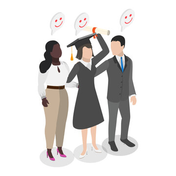3D Isometric Flat Vector Illustration of Graduated Students, University or High School. Item 1