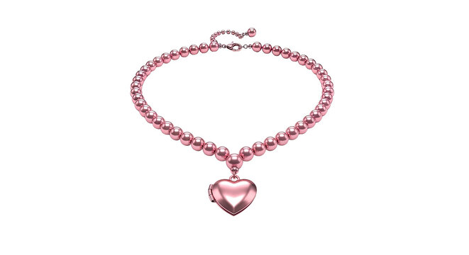 Pink Heart Locket Necklace with Pearls