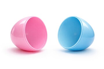 Fototapeta premium Opened pink and blue Easter egg split in two with blank copy space