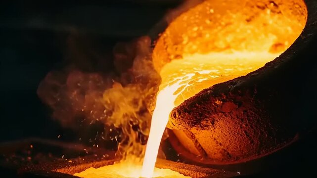 Molten metal pouring into a crucible