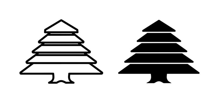 Minimalist Cedar Tree Icon Set in Outline and Solid Style