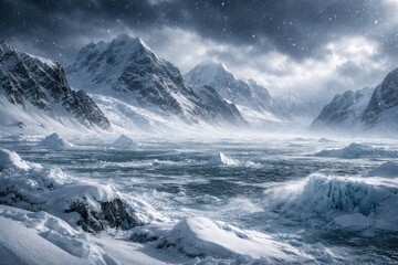 Obraz premium Snow covered polar landscape showcasing harsh winter climate