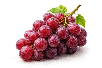Fototapeta premium Fresh red grapes covered in water droplets isolated on a white background