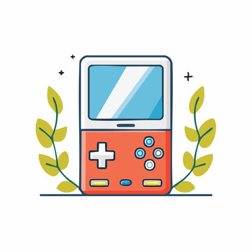 Retro Handheld Game Console with Green Leaves