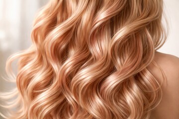 Fototapeta premium Soft wavy rose gold curls on blonde hair ideal for haircare promotions