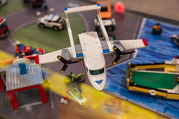Naklejka premium LEGO City ambulance plane rescue aircraft on display