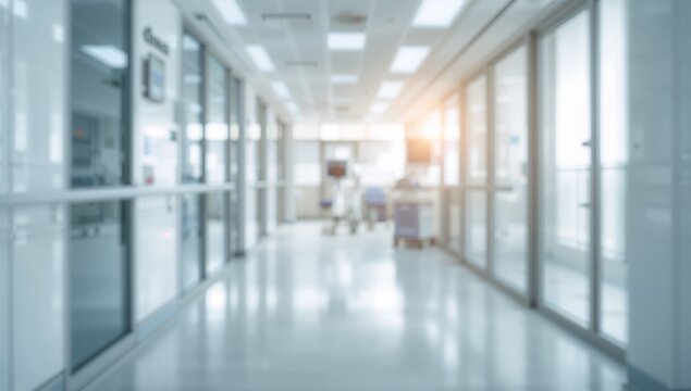 Hospital corridor, medical hallway, healthcare interior, blurred background