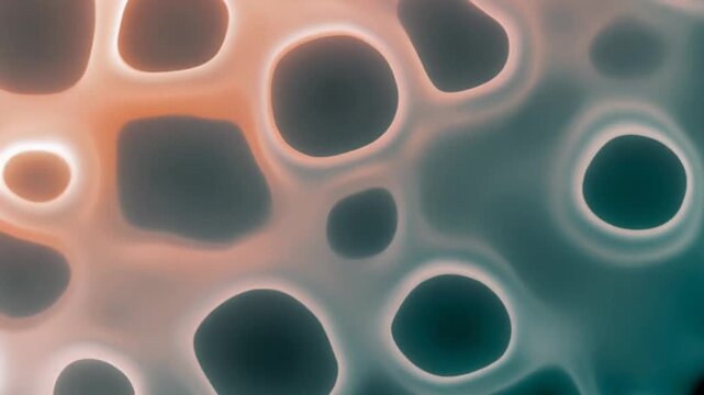 An abstract, stylized view of interconnected shapes in shades of orange and teal