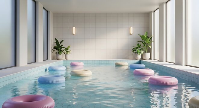 Luxury hotel swimming pool interior design with modern architecture and luxury decoration