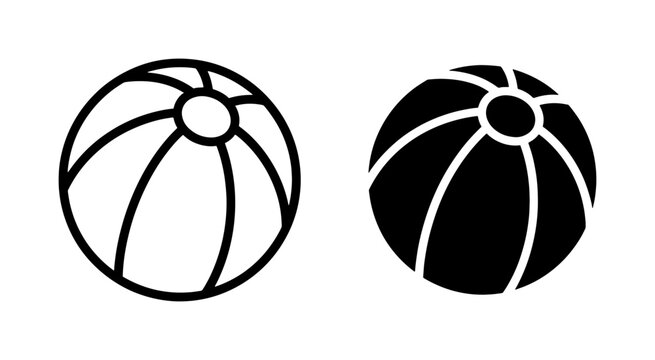 Beach Ball Icon Set in Outline and Solid Black Style