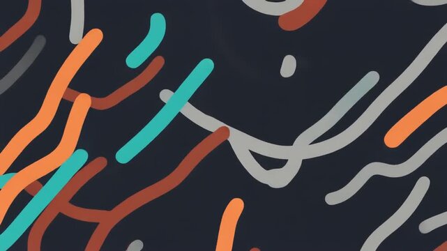 Abstract background featuring flowing, colorful, curved lines in shades of teal, orange, red, and gray