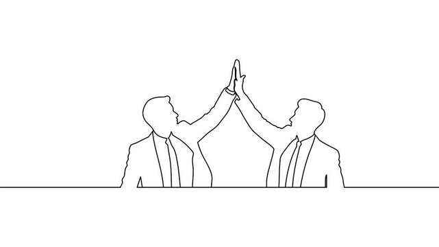 animation of continuous line drawing men giving high five in office teamwork success celebration concept full body motion edit