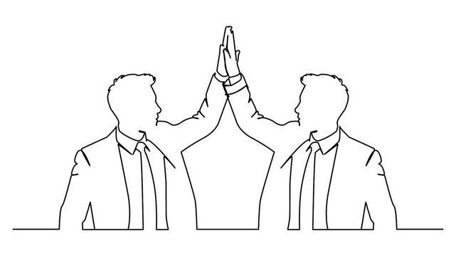 animation of continuous line drawing men giving high five in office teamwork success celebration concept full body motion edit
