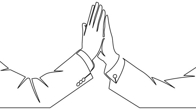 animation of continuous line drawing men giving high five in office teamwork success celebration concept full body motion edit