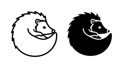 Minimalist Hedgehog Vector Icon Set in Black and White © Md