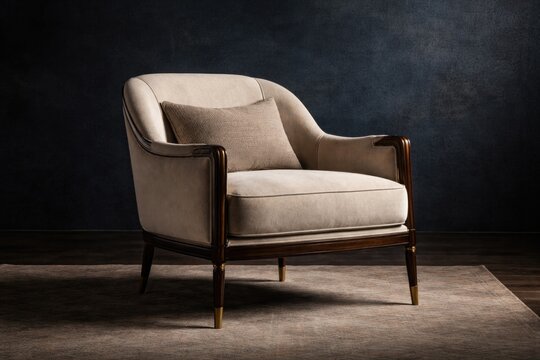 luxury armchair against dark blue textured wall background