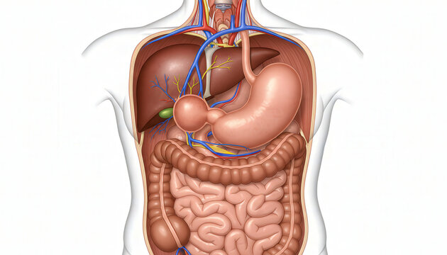 This medical illustration depicts a Roux-en-Y gastric bypass surgery, a common bariatric procedure for weight loss. 
