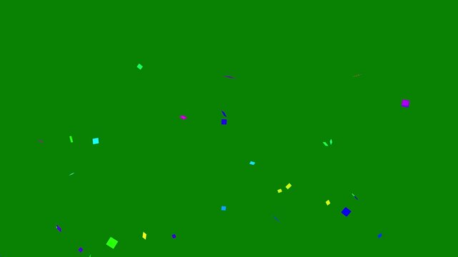 Colorful confetti explosions for any glorious anniversary and joyful party, colorful confetti is falling like rain for any others surprising and joyful  celebration on green background.4k animation
