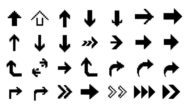 8 bit pixel arrow collection with retro game asset directional symbols vector set