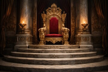 Fototapeta premium a large ceremonial throne placed on elegant marble steps with intricate carvings