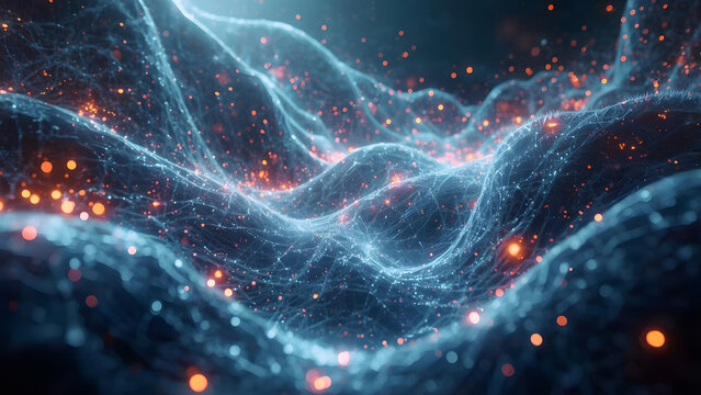 Abstract glowing digital network with light particles, futuristic technology background