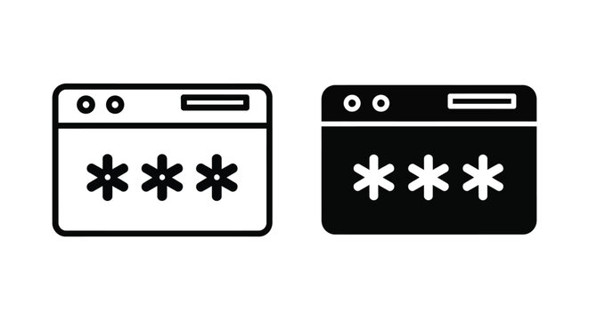 Browser window with password asterisk symbols vector icon for login authentication