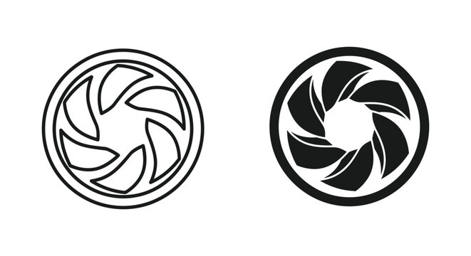 Camera shutter aperture icon set for photography branding and optical lens equipment