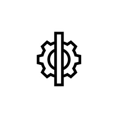 Fototapeta premium A black line icon of gear with a line through it on white background.