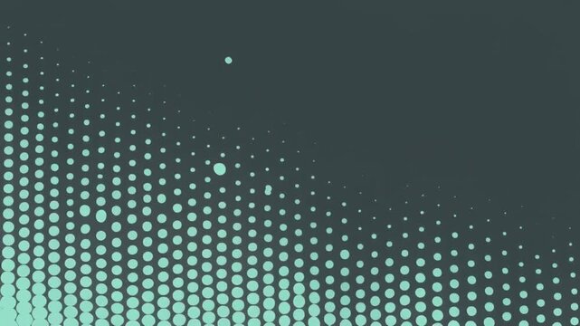 Gradated teal circles form a pattern against a darker background with scattered larger circles