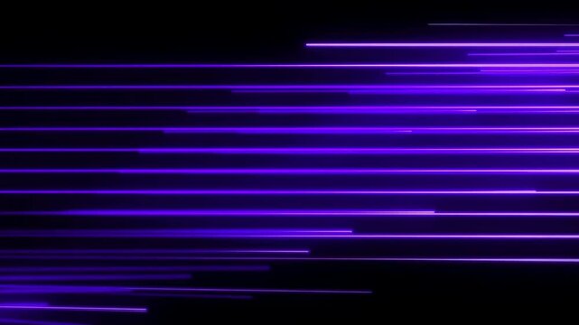 Purple Neon Lines Racing Horizontally, Sleek Techno Backdrop With Moving Streaks And Deep Black Negative Space