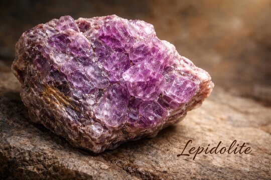 Natural lepidolite mica mineral showing lithium content with copy space for text