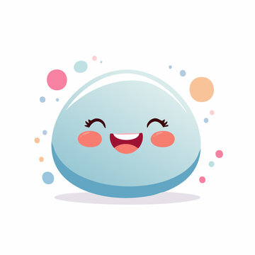 Cute kawaii blue slime character with happy expression and colorful bubbles