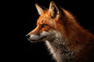 Fototapeta premium Detailed profile shot of a red fox with a black studio background