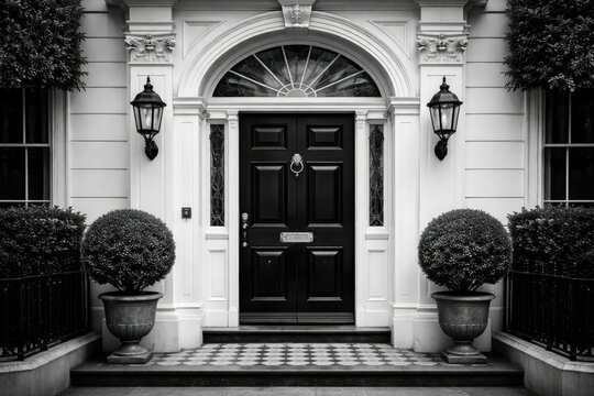 Vintage style front door in classic black and white design