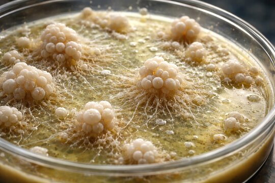 Detailed microscopic image showing candida auris proliferation on a growth medium