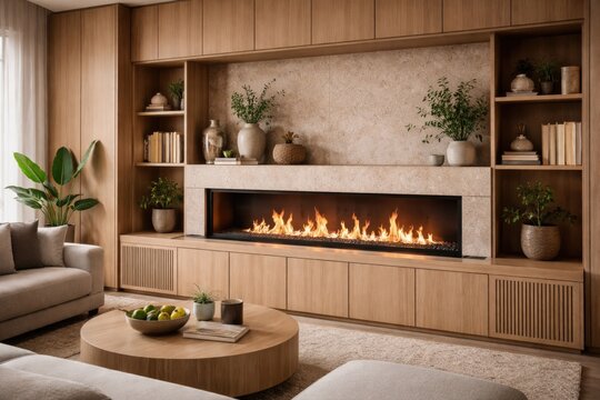 Sustainable built in furniture with an efficient bio ethanol fireplace burner