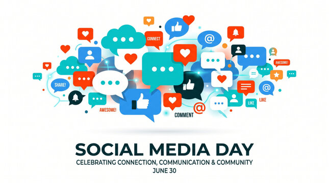 Online community interaction concept showing colorful chat bubbles likes and notifications symbolizing digital connection communication growth designed for marketing campaigns related to social media 