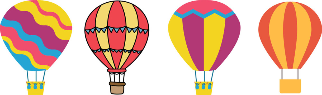 Set of Hot air ballon Transparent PNG of Several Hot Air Balloons.set of three hot air balloon on transparent background Png