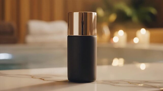 Luxury Skincare Bottle With Golden Cap In Spa Setting Mockup Blank Packaging No Label Branding Mocku