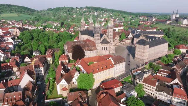 aerial view of the old town of bamberg with the historic town hall on the regnitz