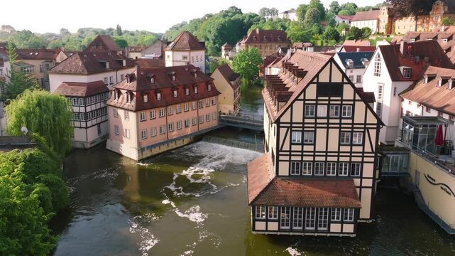 aerial view of the old town of bamberg with the historic town hall on the regnitz