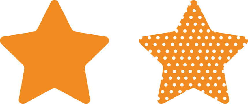 Two orange star shapes displayed side by side against a clean and simple solid white background. Vector