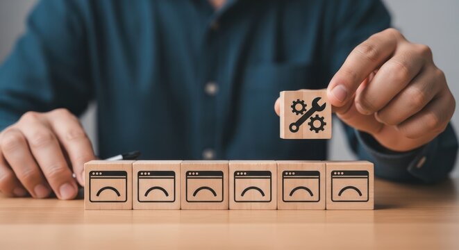 Technical Support and Website Maintenance Concept with Wooden Blocks