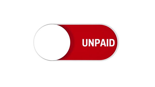 Unpaid to paid toggle switch animation transforming red to green button financial status change concept 4K 3D video animation