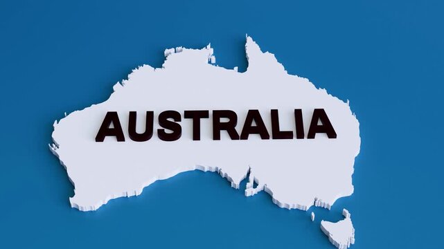 Australia 3D Map Zoom In Camera Animation on Blue Background &mdash; 4K 3D Video Animation of White Geographic Map of Australia