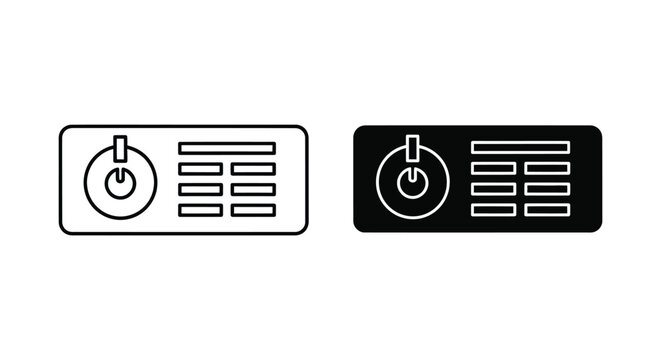 Digital power button and control interface vector icons for electronic device user controls