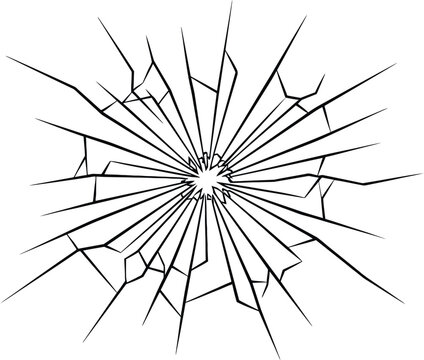 Cracked glass with sharp shards radiating outward in all directions