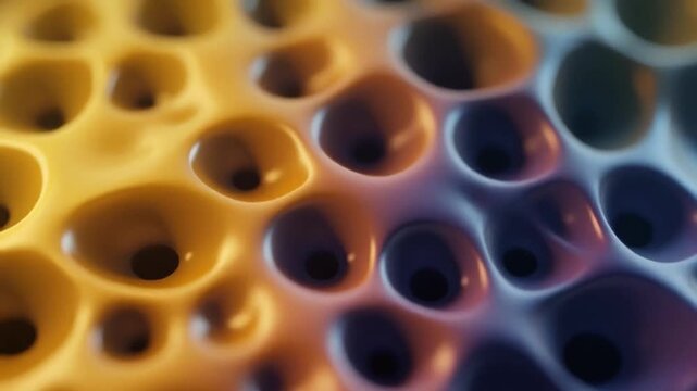 A smooth, abstract surface with bowl-like indentations, shifting from gold to blue