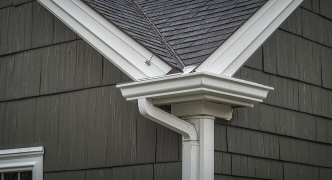 Vinyl siding featuring white fascia and gutter guard in high-end home