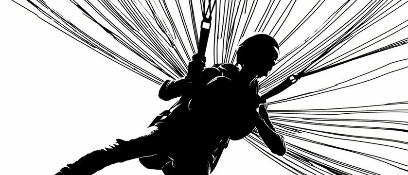 Black parachutists in formation falling through clear sky adventure sport minimalist vector logo